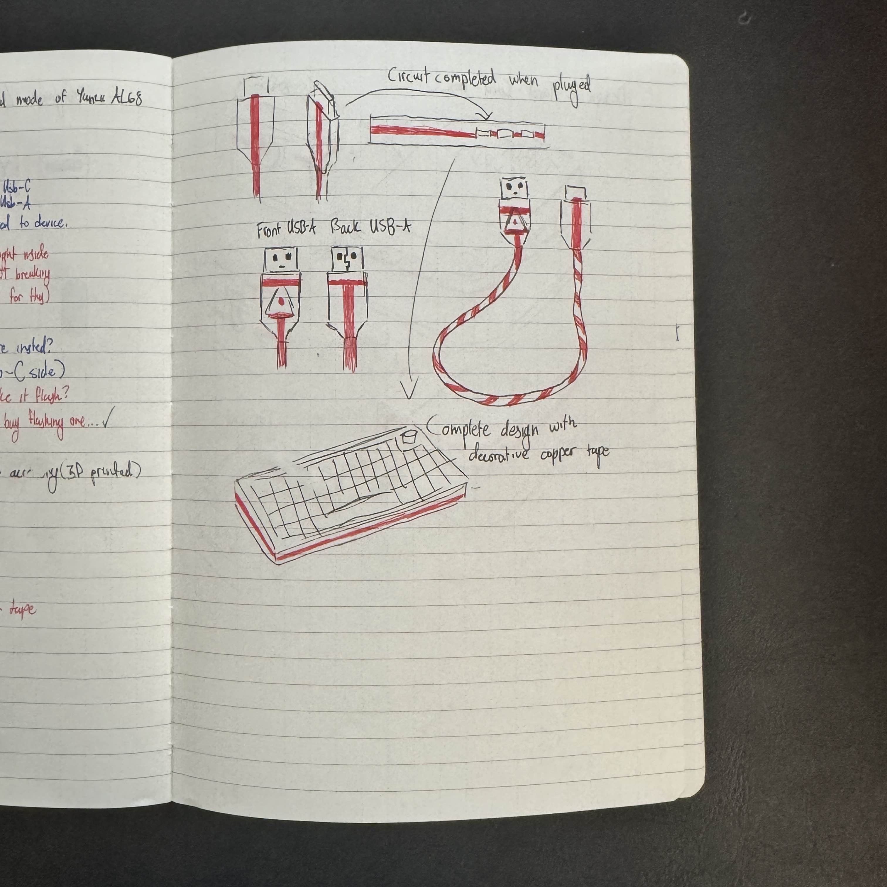This is a higher-fidelity diagram of the circuit. I also decided to add decorative tape to the keyboard to create a sense of cohesion between the cord and the keyboard.