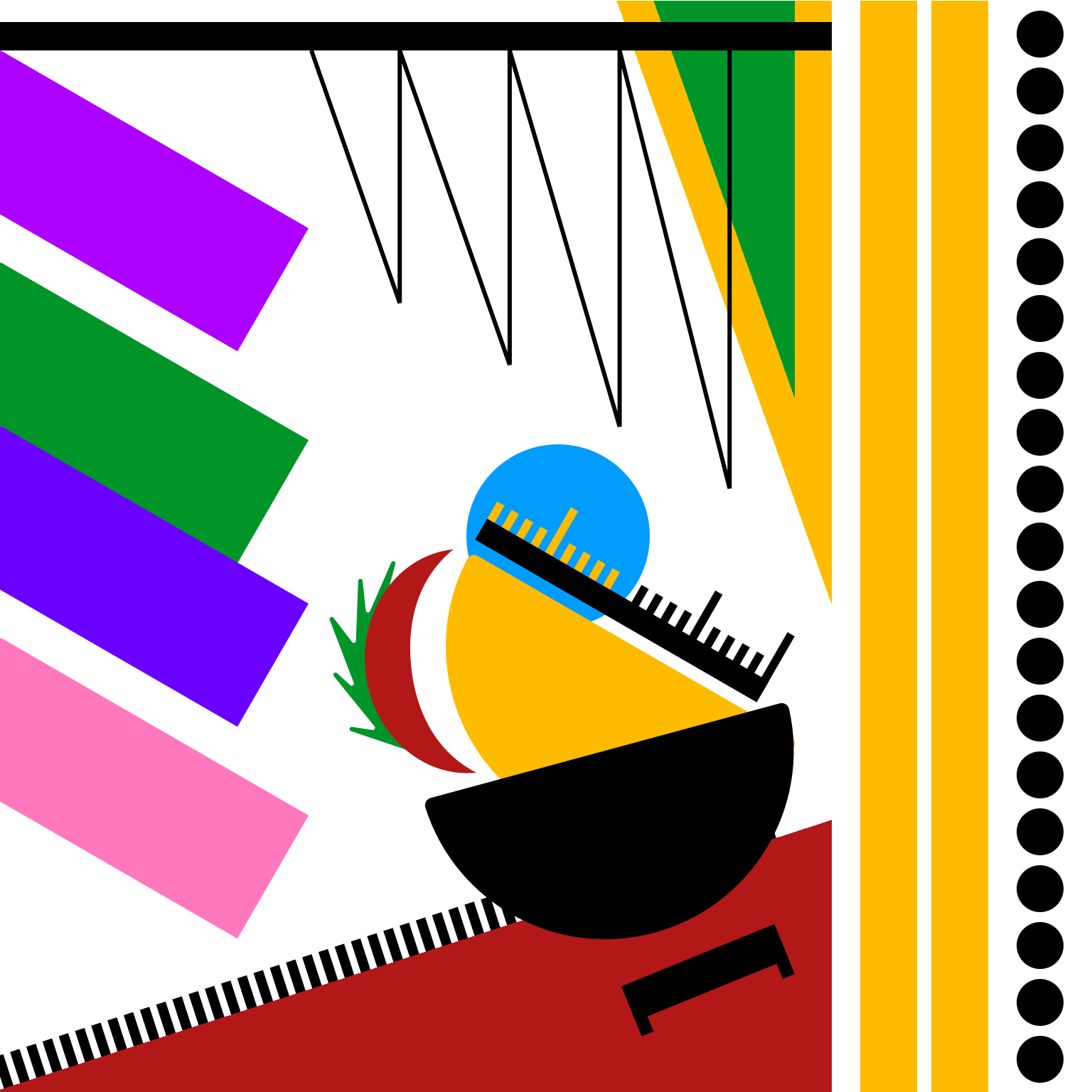 Continuing with the rework, I reduced teh sizes of the yellow and black half-circles, blue circle, &ldquo;typical day&rdquo; ruler, &ldquo;extrovert&rdquo; moon, and &ldquo;adventurous&rdquo; weekend scribble. I noted that I needed to move the &ldquo;cat person&rdquo; symbol because it was getting lost in the red triangle. The &ldquo;prefer pen&rdquo; zig-zag looked too thin and out of place because its thinness ruins the balance of the piece. I also hated the weird hot pepper look the &ldquo;extrovert&rdquo; moon and &ldquo;adventurous weekend&rdquo; scribble have together. It throws off the viewer.